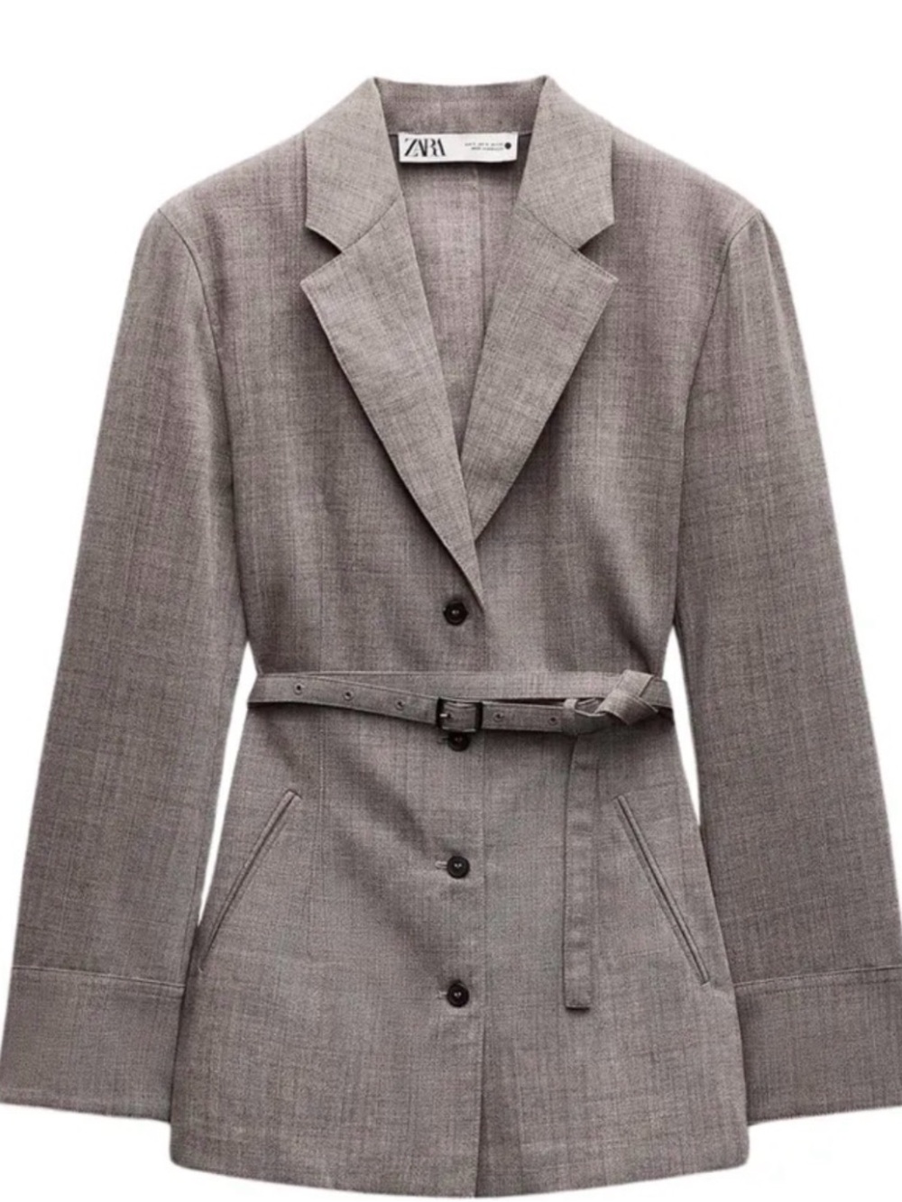 Zara Gray Belted Tailored Blazer